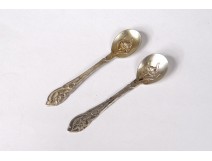 Pair of salt spoons solid silver Minerva goldsmith Noiret Art Nouveau XXth