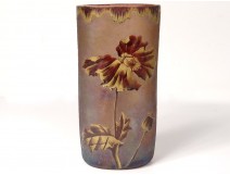 Enamelled glass vase Montjoye flowers poppy foliage Art Nouveau XIXth century