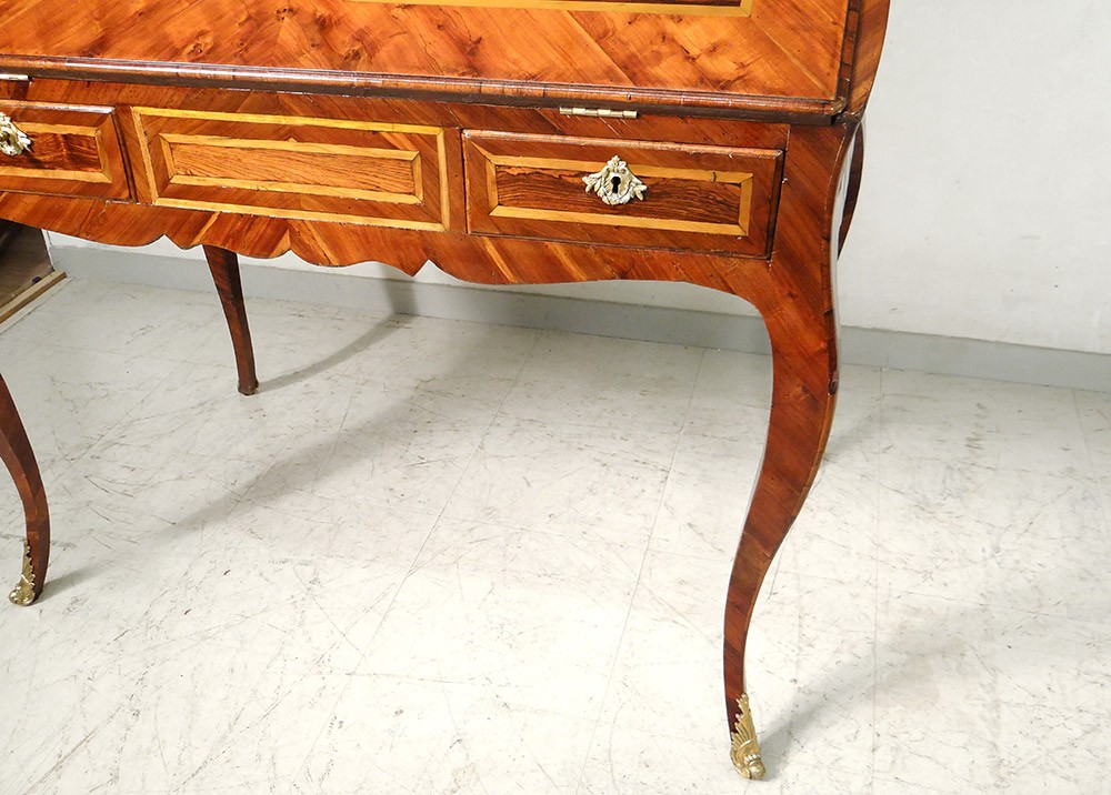 Bureau De Pente Louis Xv Marqueterie Bois De Rose Palissandre Bronze Xviiie Ebay