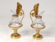 Pair cruets gold metal plate glass crystal enamel cross nineteenth century