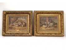 Pair HST paintings Ceramano Sheep sheep School Barbizon nineteenth century