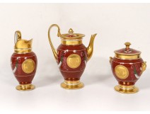 Coffee service 3PC porcelain Paris pouring gilding sugar nineteenth Empire