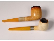 2 old pipes sea foam amber carved meerschaum late nineteenth century