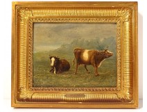 HSP table landscape cows JL. Van Hemelrijck Belgian School XIXth Century