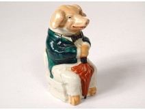 Moutardier porcelain polychrome pig sitting Mog Father Son Dijon twentieth