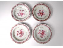 4 hollow porcelain dishes Compagnie des Indes Family Rose flowers eighteenth