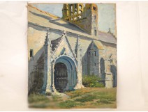 Oil painting Breton Church Soup 20th