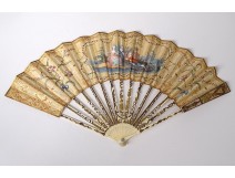 Fan gouache children flowers characters gilding Directory 18th century