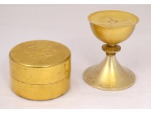 Travel chalice gold metal patene goldsmith box A. Montagnier Paris XXth