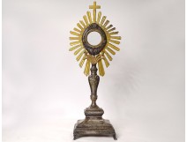 Monstrance monstrance silvery bronze gilt metal cherubs wheat grapes XIXth