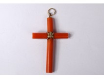 Cross pendant coral jewel solid gold 18 carats XIXth century