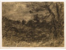 Charcoal by Auguste Pointelin Jura landscape trees and river 19th