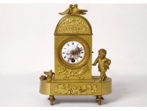 Clock gilt bronze Cythère birds cherub horn abundance Empire XIXth