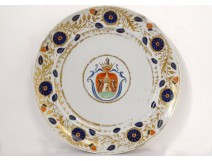 Dish porcelain plate Compagnie des Indes coat of arms with wolves coat of arms 18th century