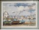 Pastel painting boats port Brittany Morbihan Philippe Girardot 20th century