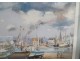 Pastel painting boats port Brittany Morbihan Philippe Girardot 20th century