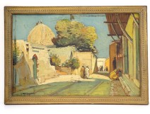 HSP orientalist painting view village Mosque Casbah Maghreb Morocco XIXth