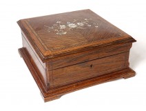 Jewelry box marquetry rosewood mother-of-pearl brass Napoleon III XIXth