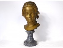 Gilt bronze bust sculpture young girl Gromella marble Art Nouveau XIXth