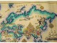 Watercolor engraving Geographical Map Planisphere RY Creston Breton twentieth