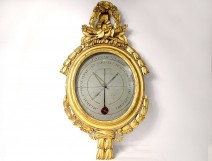 Barometer thermometer Réaumur Louis XVI gilded wood birds Binda XVIII