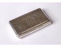 Sterling silver snuff box Vieillard Paris gallant scene 37gr XIXth