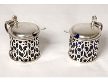 Pair of English silver mustard makers Birmingham Boardman Glossop early 20th century