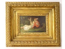 Small HSP painting Lanfant de Metz children bird landscape golden frame 19th