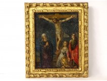 Small painting HSC crucifixion Virgin Mary Magdalene Jesus punches XVIIIth