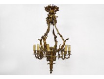 Chandelier 8 lights 2 lights gilded bronze foliage flowers late 19th century