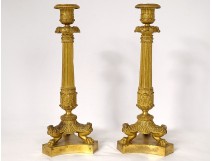 Pair of Napoleon III candlesticks gilded bronze candlesticks nineteenth claw feet