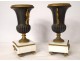 Pair of cassolettes Medici vases gilded bronze white marble Napoleon III nineteenth