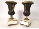 Pair of cassolettes Medici vases gilded bronze white marble Napoleon III nineteenth