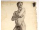 Naked man academy study pencil drawing signed Romieu XIXth century