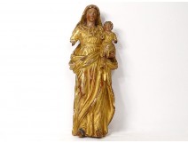 Virgin and Child Jesus carved gilded polychrome statue 18th century