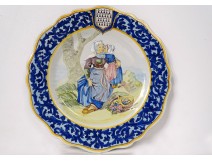 Earthenware plate Quimper Porquier-Beau Bretonne child La Feuillée XIXth