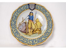 Earthenware plate Quimper Porquier-Beau Bretonne child La Feuillée XIXth