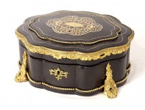 Wood marquetry jewelry box Boulle Vervelle Paris Napoleon III nineteenth