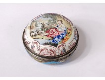 Small round box enamel silver vermeil shepherdess sheep nineteenth landscape