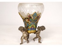 Small bronze cloisonné enamel vase Love cherubs putti nineteenth century