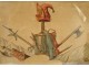 Revolutionary watercolor drawing phrygian cap war attributes late 18th