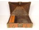 Indo-Portuguese travel box painted wood XIXth century bronze fittings