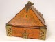 Indo-Portuguese travel box painted wood XIXth century bronze fittings