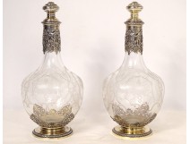 Pair of decanters silver vermeillé Minerva crystal engraved Napoleon III nineteenth