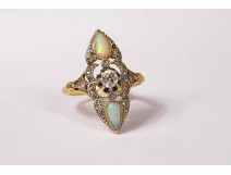 Marquise ring solid gold 18 carats opal diamond jewel 6.24gr nineteenth century