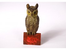 Small polychrome Vienna bronze sculpture owl 19th century book