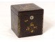 Lacquered wood tea box Japan bird butterfly flowers early 20th century