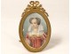 Miniature painted oval portrait woman Queen Marie Medici brass frame 19th