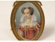 Miniature painted oval portrait woman Queen Marie Medici brass frame 19th