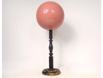 Wig ball pink blown glass support blackened wood XIXth century